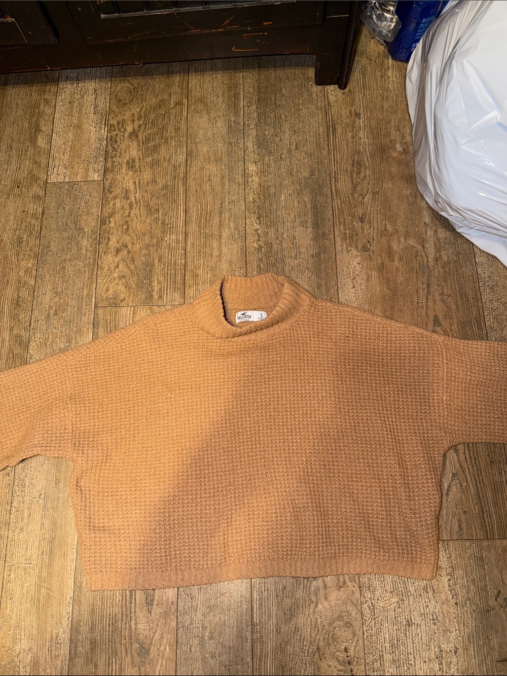 Hollister Waffle Knit Mock Neck Sweater in Camel